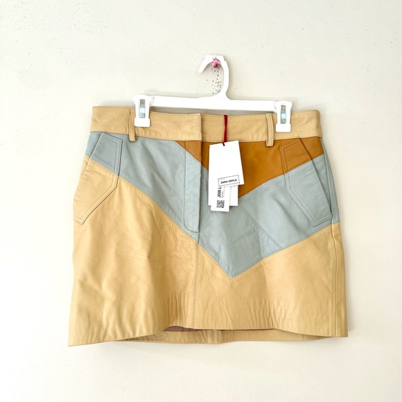 Zara SRPLS Patchwork Skirt Join Life Tanned Leather Large - NWT - Picture 6 of 11